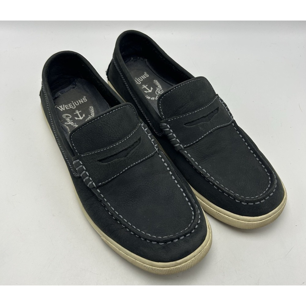 Bass Weejuns Loafers Men 8.5 M Casual Navy Blue Leather Shoes Nautical Read